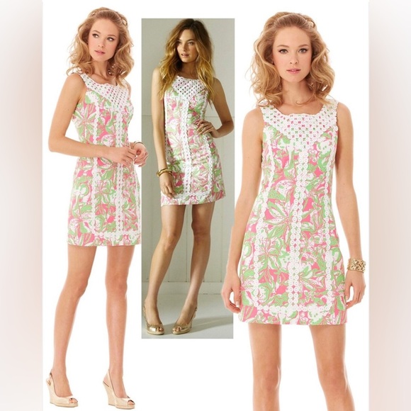 *LIKE NEW* Lilly Pulitzer Women’s 0 Floral/Elephant Lace Overlay Shift Dress - Picture 2 of 11